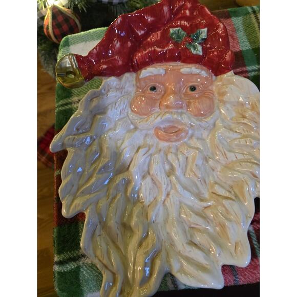 Vintage Santa Claus Face Table Decor Ceramic Detailed Christmas Tray Display - Picture 1 of 2